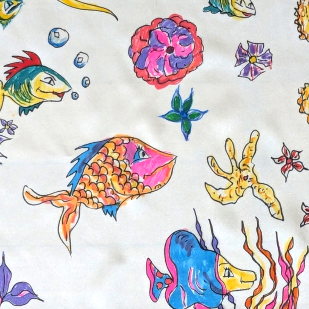 Hand painted signed silk/Satin scarf tropical fish one of a kind Original Spring - Picture 10 of 16